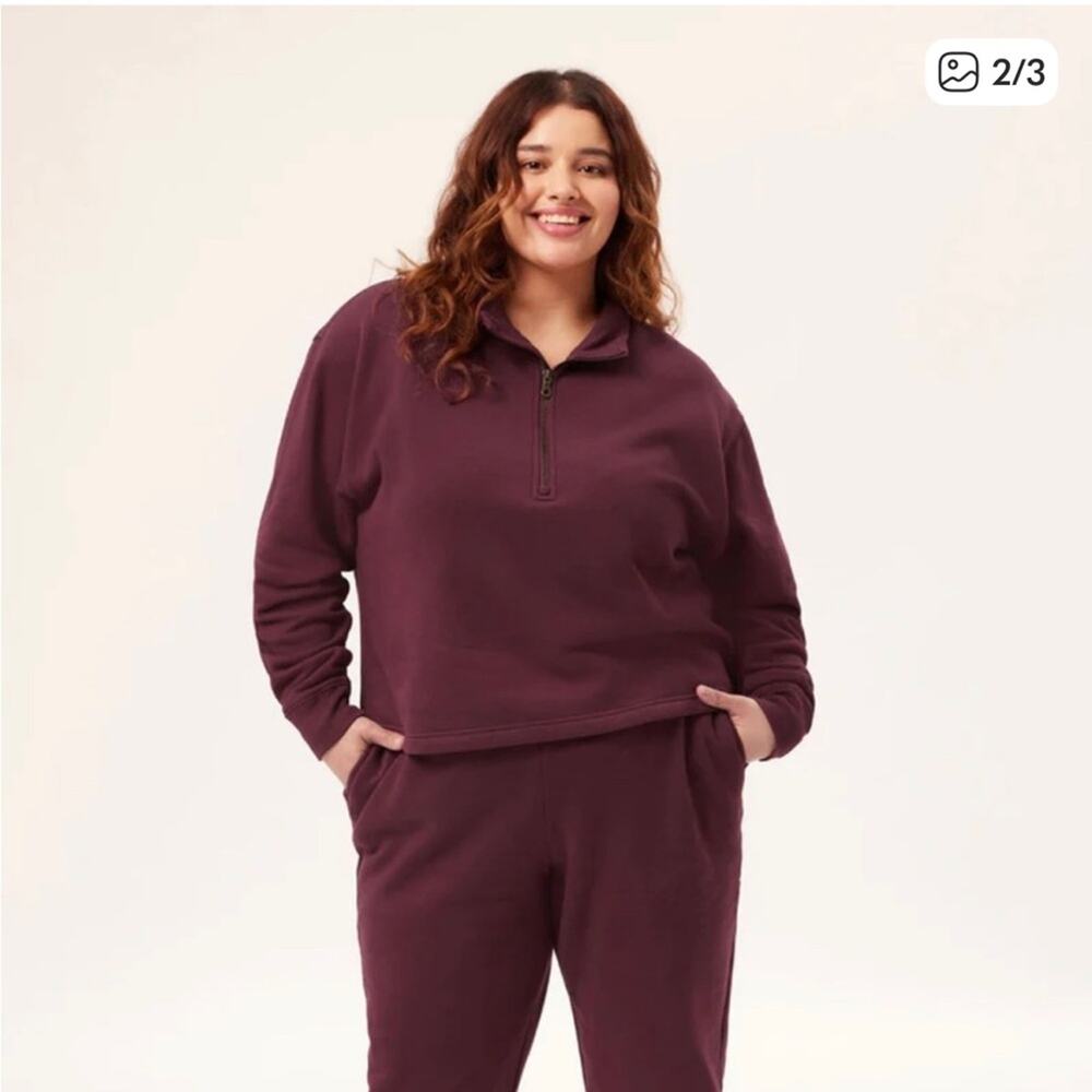 Girlfriend Collective Wine 50/50 Half-zip Sweatshirt XXL